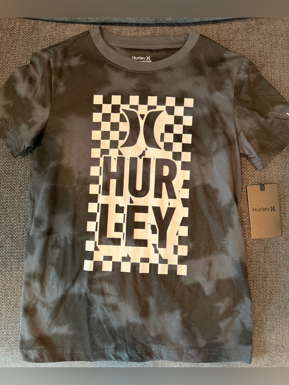 Hurley Black Tie-Dye Logo Tee with White Checker Graphic